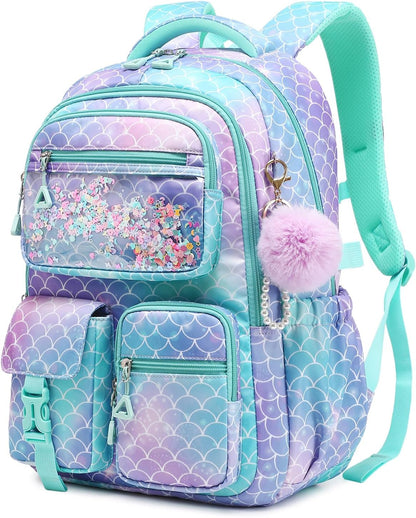 Girls Backpack,School Bag for Kids,Primary,Elementary,Teen Ages 6-15 Girls Bookbag,Students Kawaii Backpack Blue Mermaid