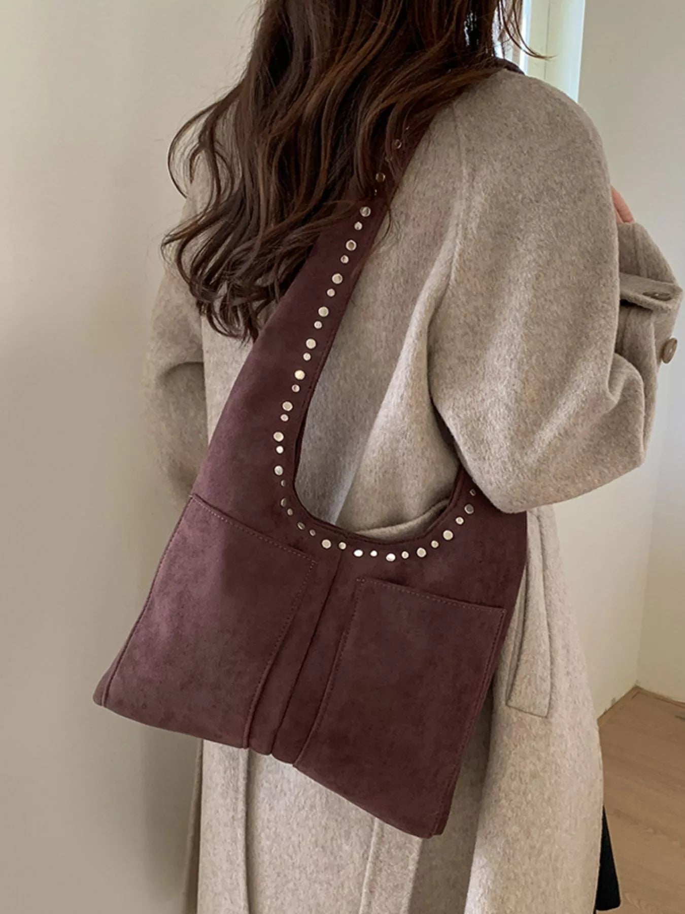 Studded Suede Shoulder Bag nicholesgifts