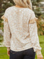 Leopard Ruffle Detail Ribbed Trim Round Neck Sweatshirt nicholesgifts