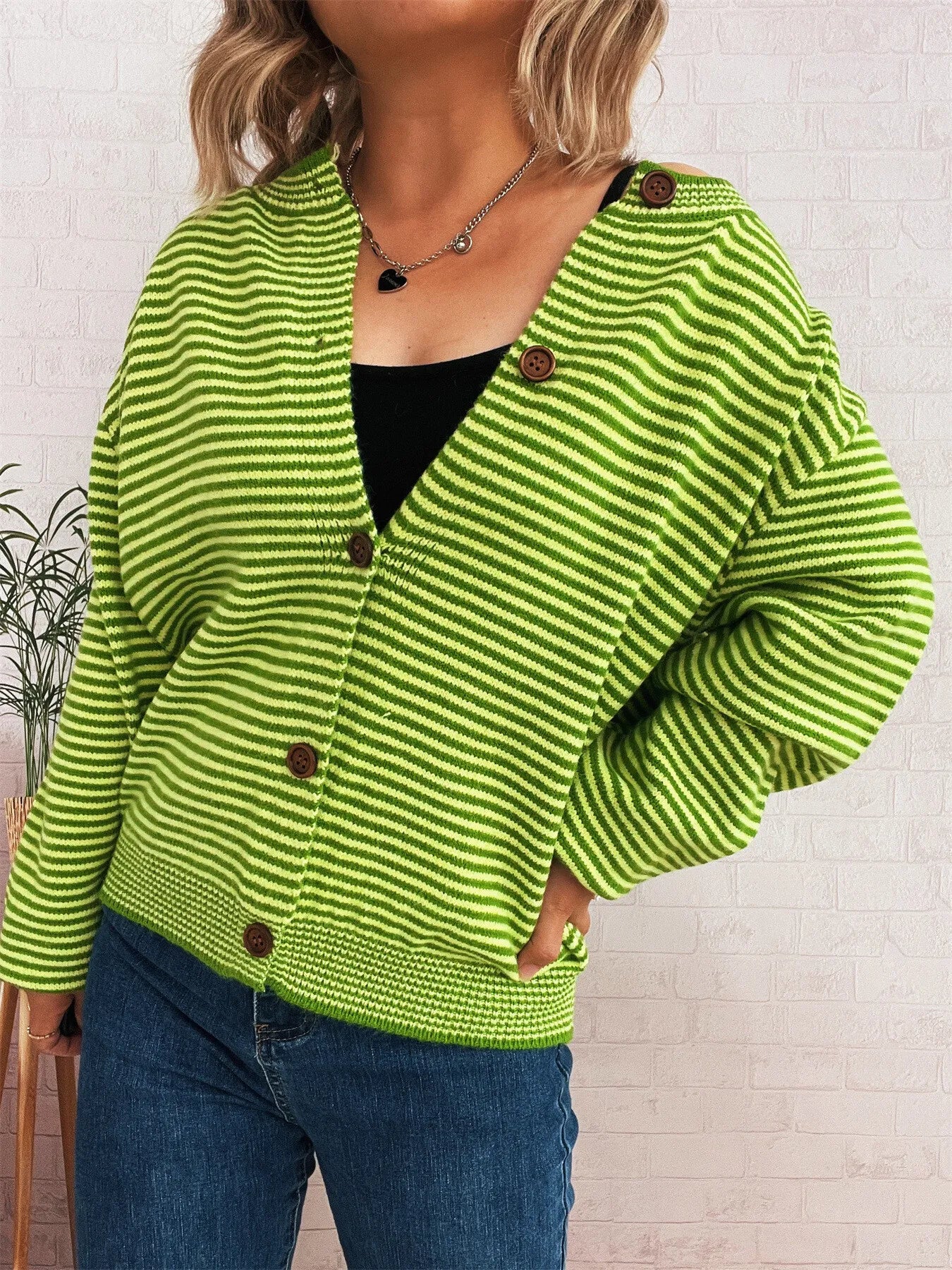 Striped Button Up Long Sleeve Cardigan NicholesGifts