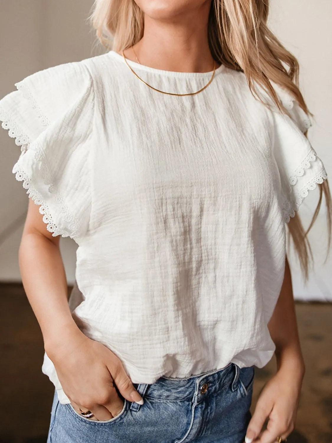 Crinkled Layered Ruffled Flutter Sleeve Blouse NicholesGifts