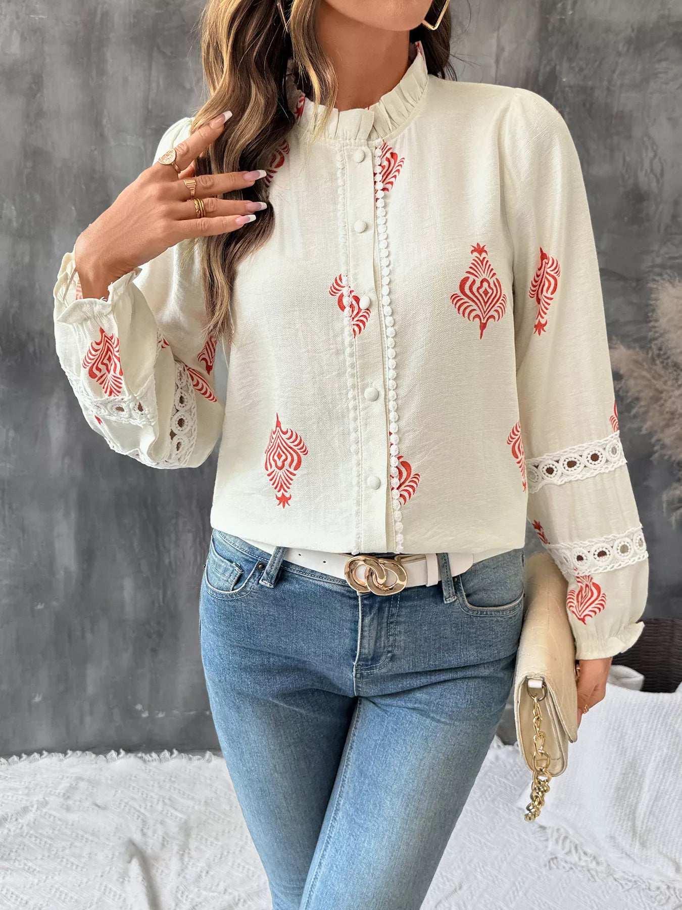 Lace Detail Long Sleeve Shirt