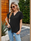 Notched Neck Cuffed Sleeve Shirt nicholesgifts
