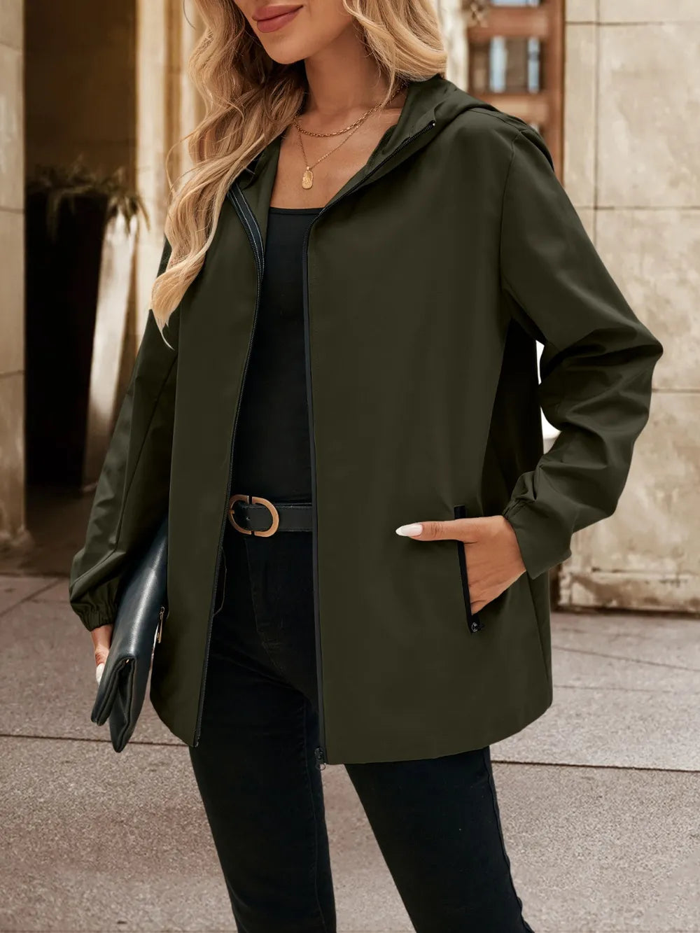 Ivy Lane Pocketed Zip Up Hooded Jacket nicholesgifts
