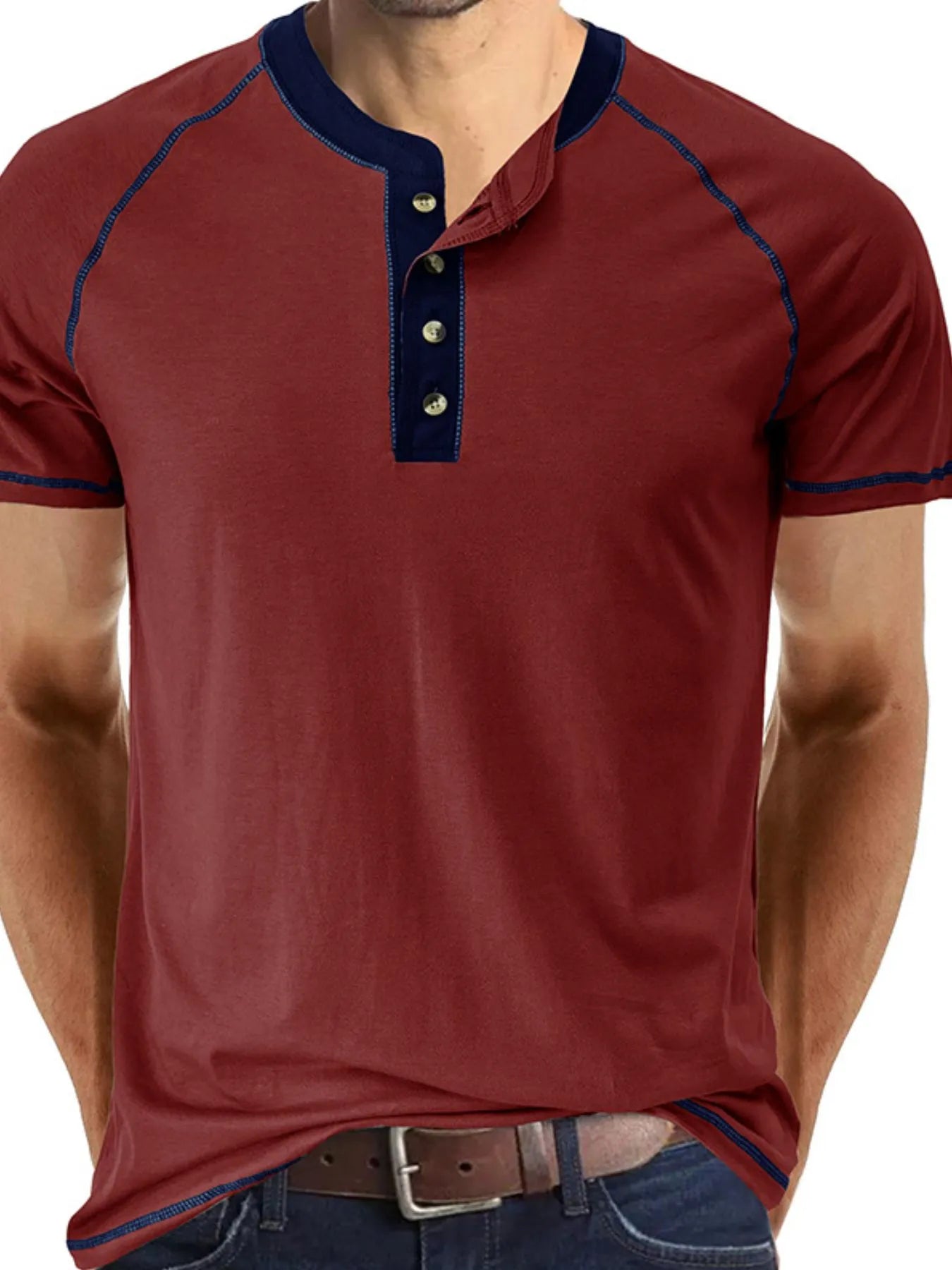 Men's Contrast Trim Henley Polo Shirt NicholesGifts