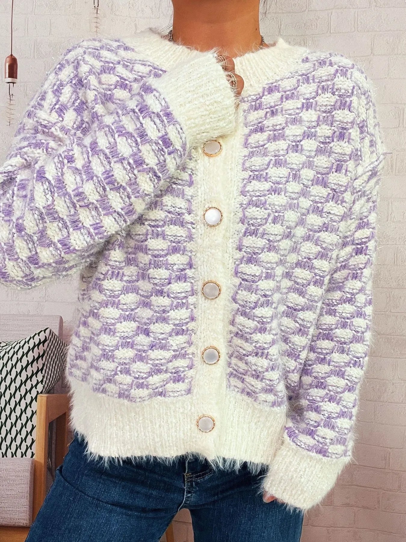 Fluffy Textured Button-Up Cardigan