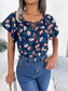 Floral Tie Neck Flutter Sleeve Blouse nicholesgifts