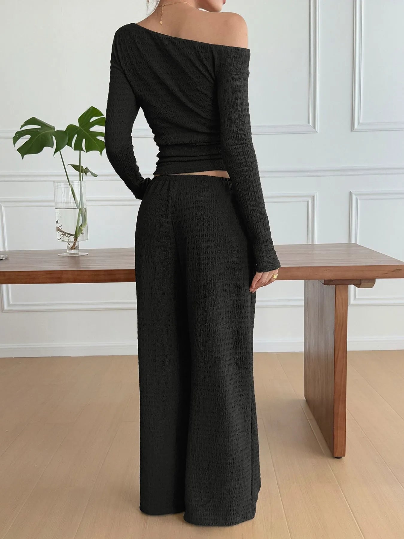 One Shoulder Long Sleeve Top and Pants Set nicholesgifts