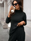 Ribbed Turtleneck Dropped Shoulder Top and Pants Sweater Set nicholesgifts