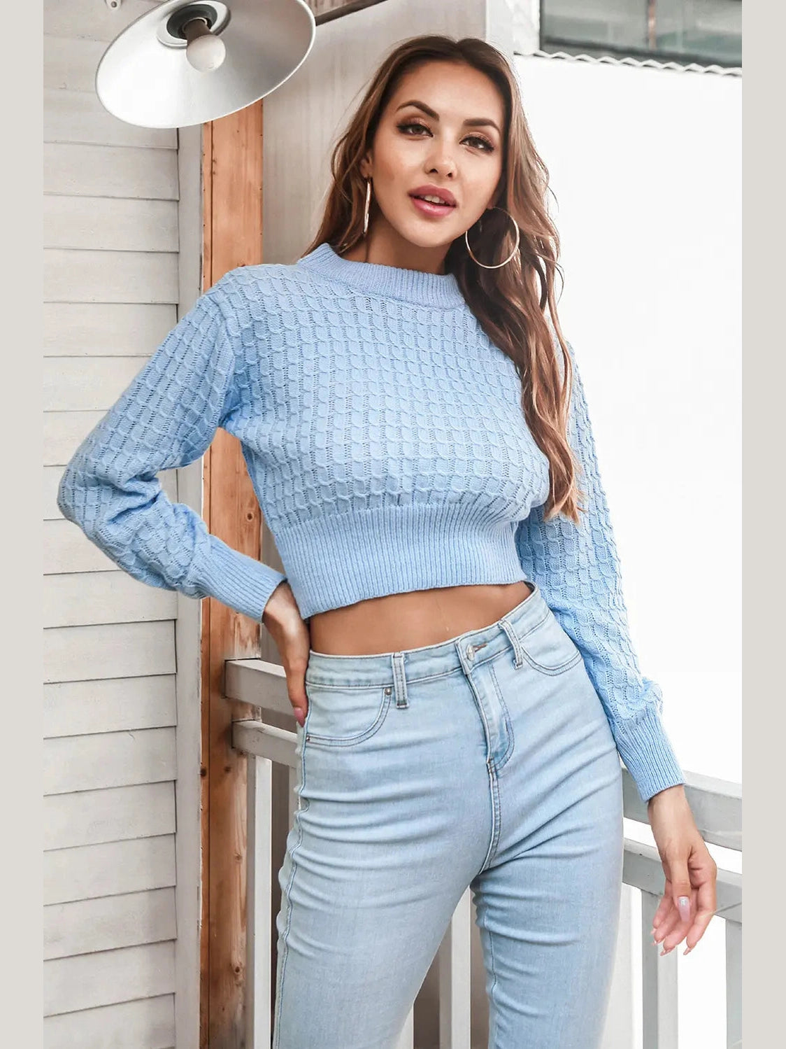 Round Neck Long Sleeve Cropped Sweater Trendsi