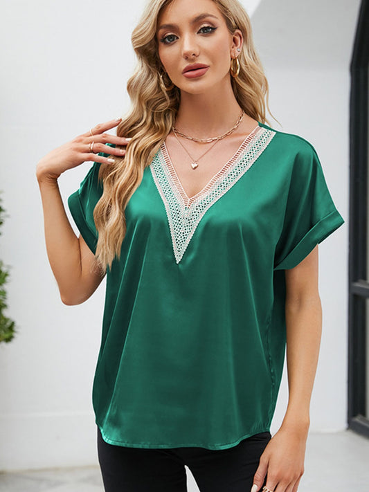 V-Neck Short Sleeve Blouse nicholesgifts