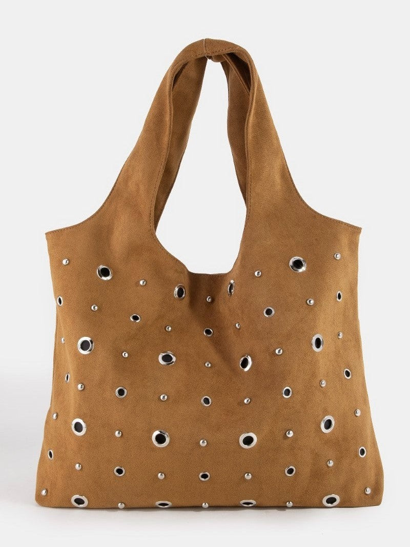 Fame Large Grommeted Suede Shoulder Bag nicholesgifts