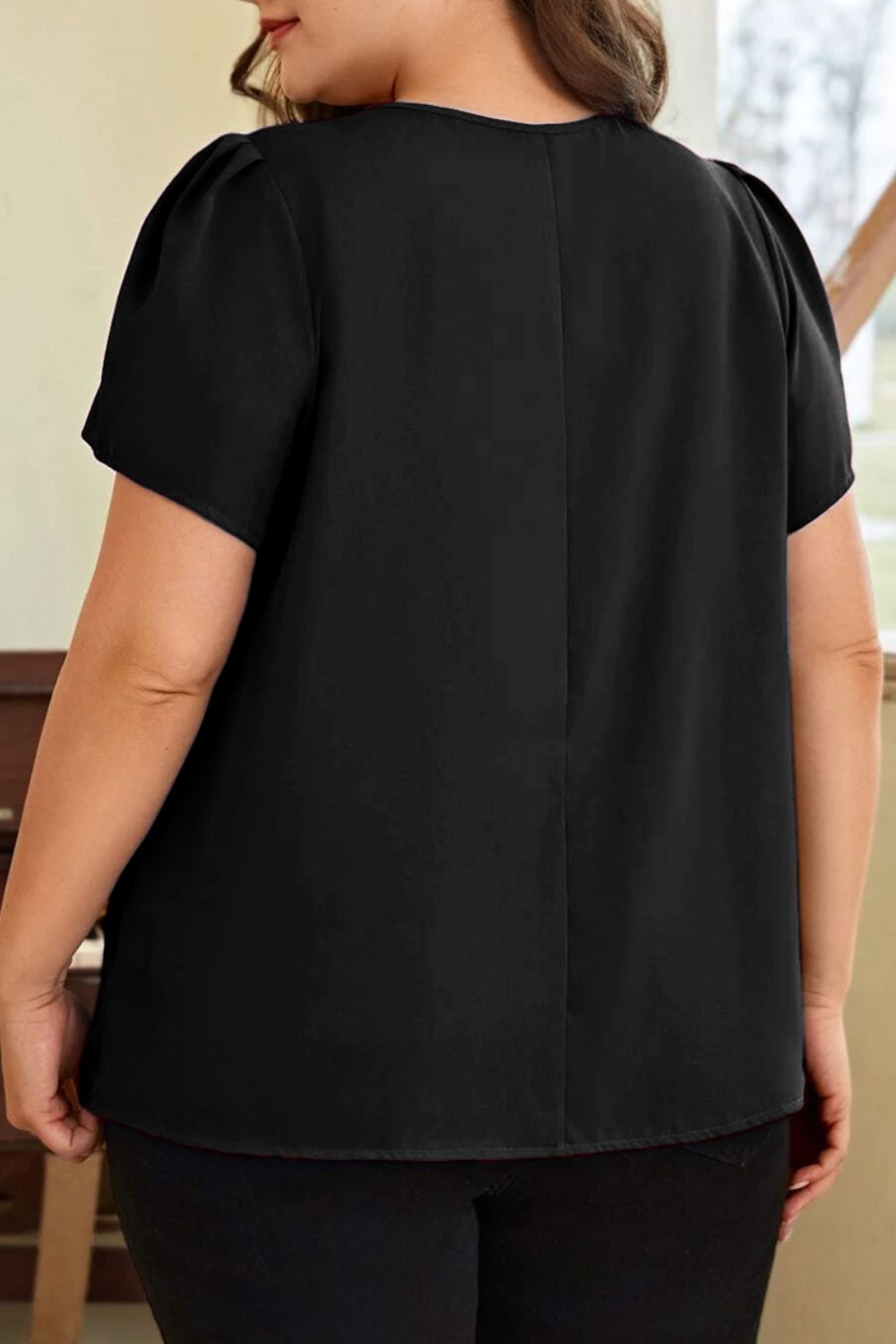 Plus Size Round Neck Short Sleeve Blouse nicholesgifts