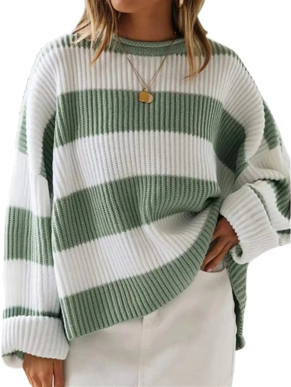 Round Neck Long Sleeve Sweater Trendsi