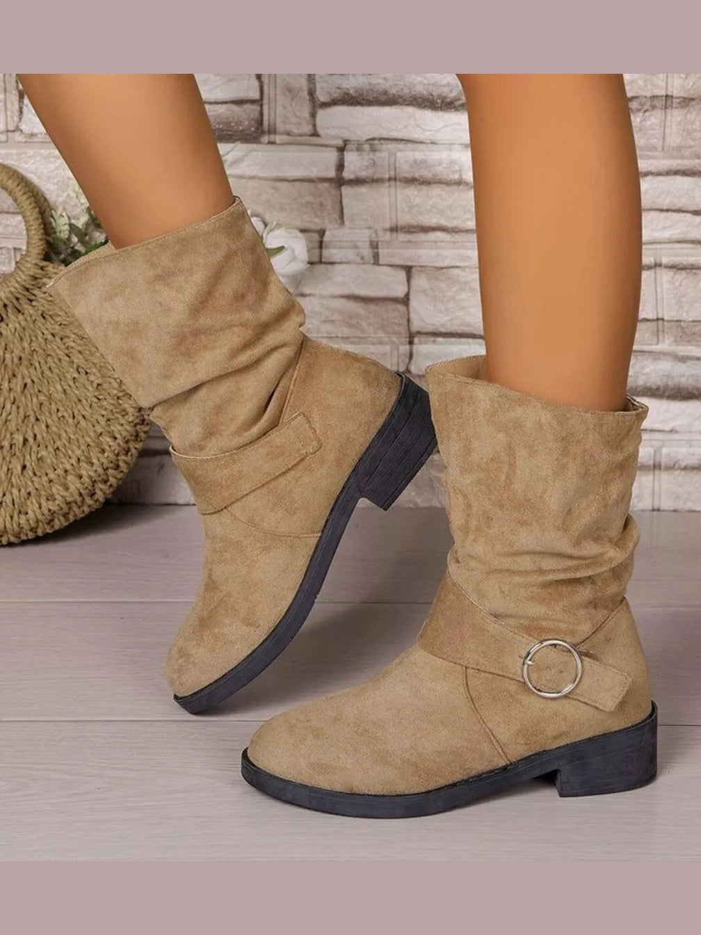 Round Toe Block Heels Boots Trendsi