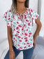 Floral Tie Neck Flutter Sleeve Blouse nicholesgifts