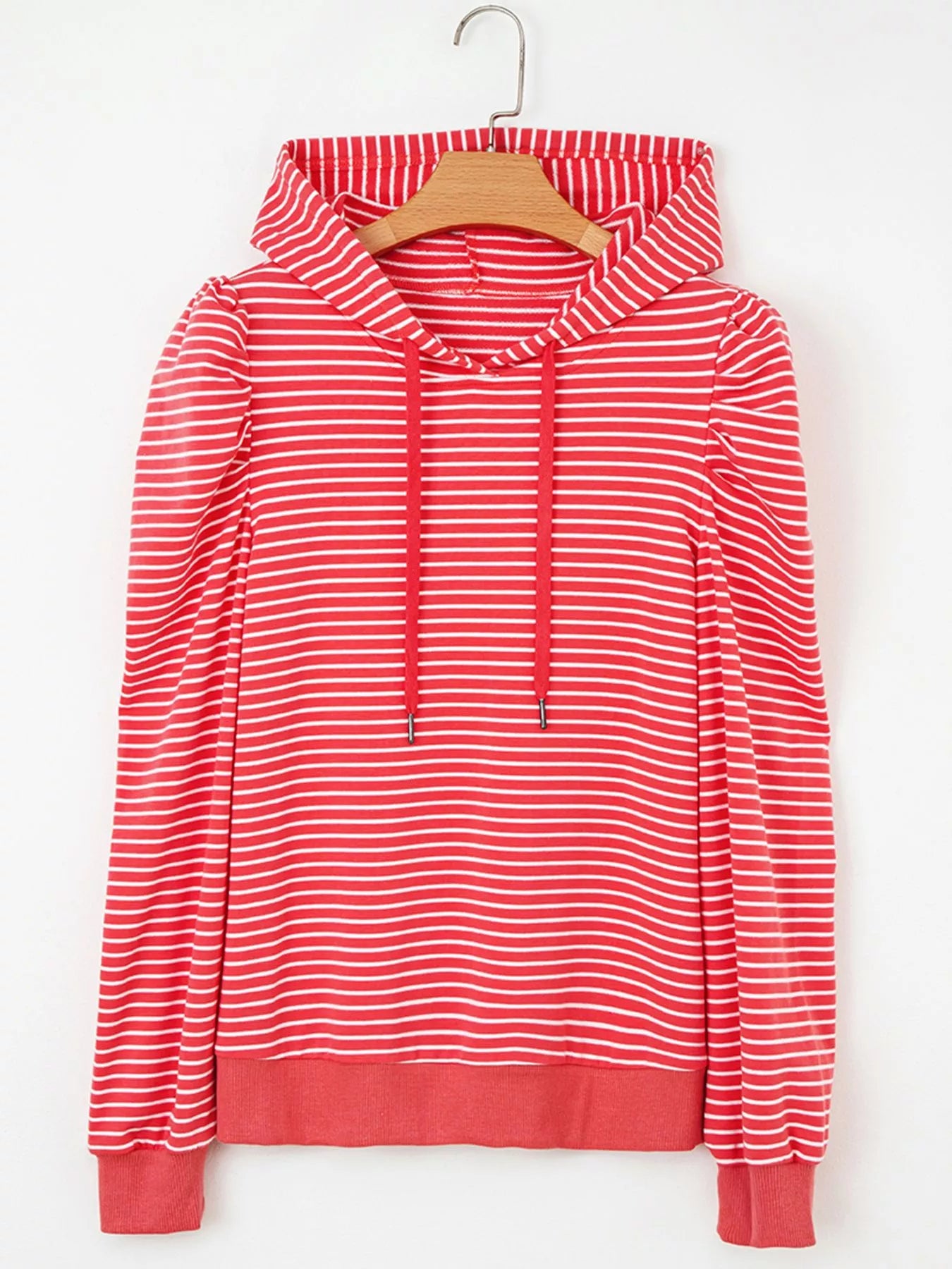 Striped Puff Sleeve Hoodie with Drawstring nicholesgifts