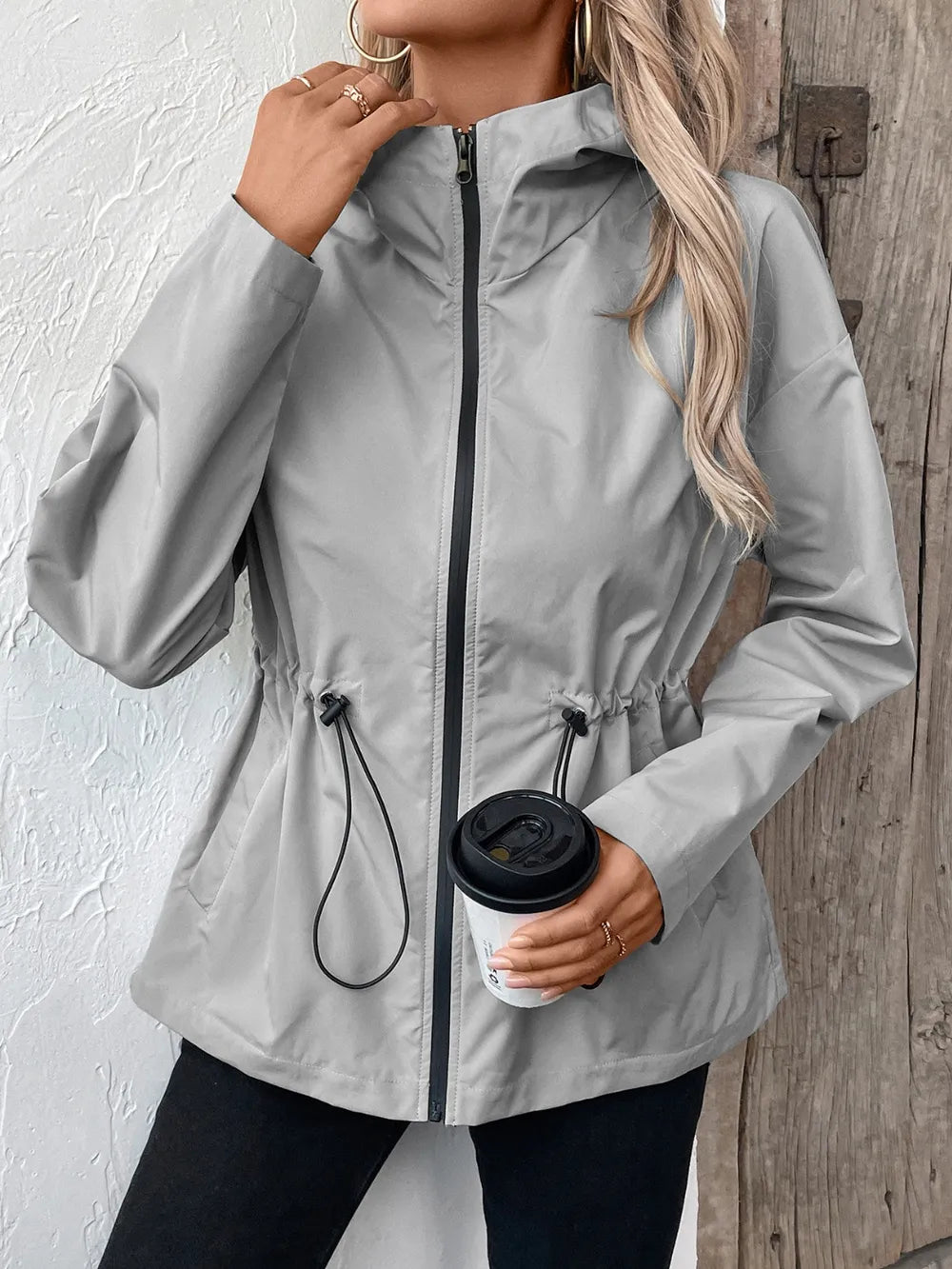 Ivy Lane Drawstring Zip Up Hooded Jacket nicholesgifts