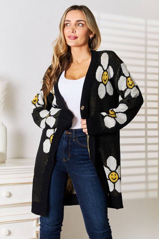 Double Take Floral Button Down Longline Cardigan NicholesGifts