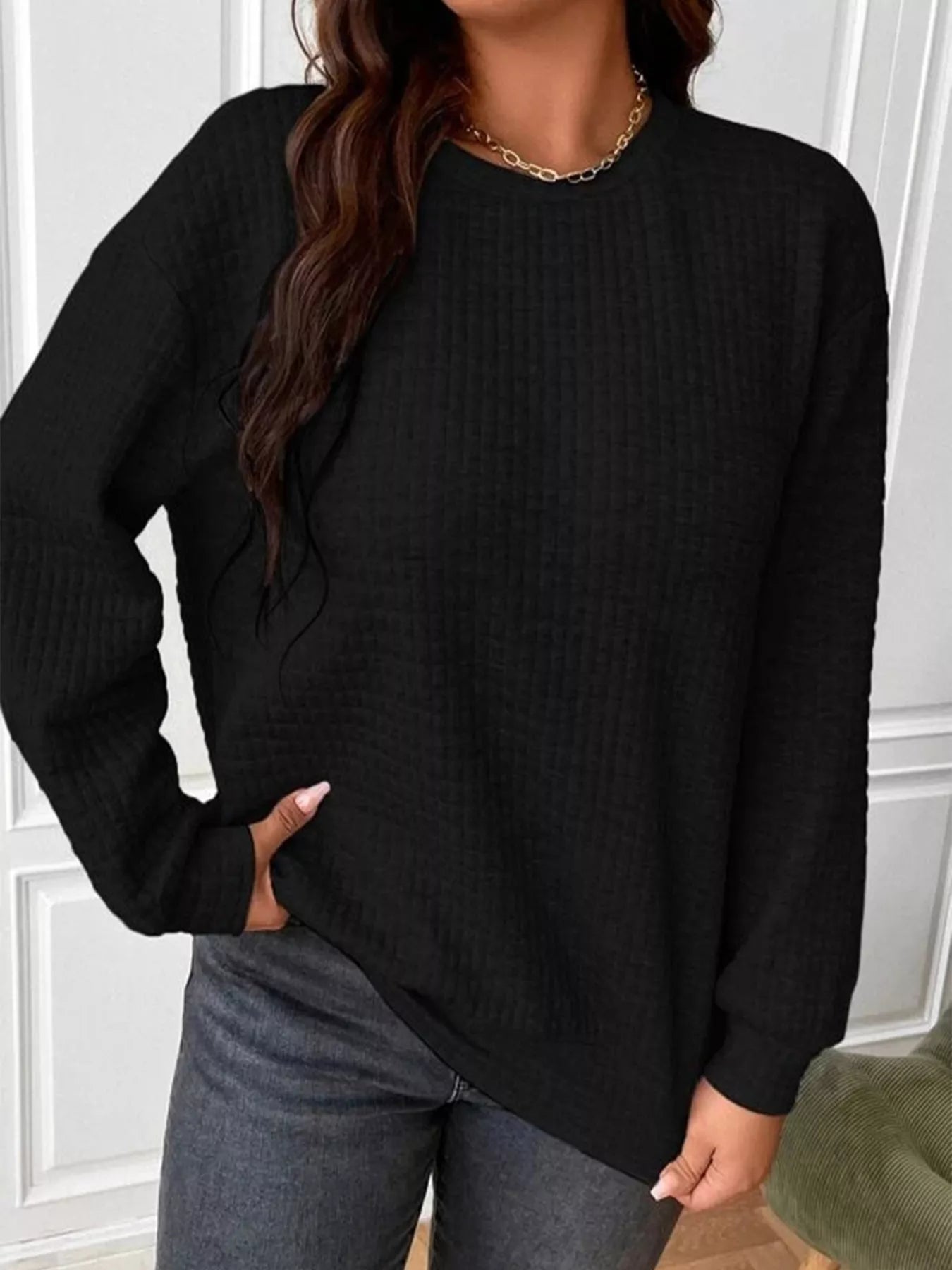Textured Round Neck Sweatshirt nicholesgifts