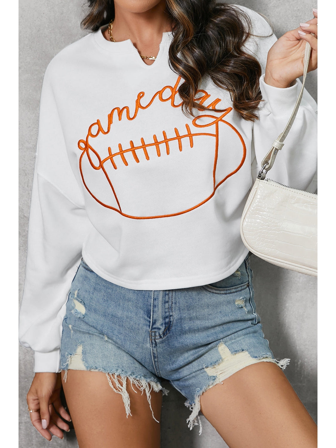 Women Game Day Football Graphic Notched Sweatshirt nicholesgifts