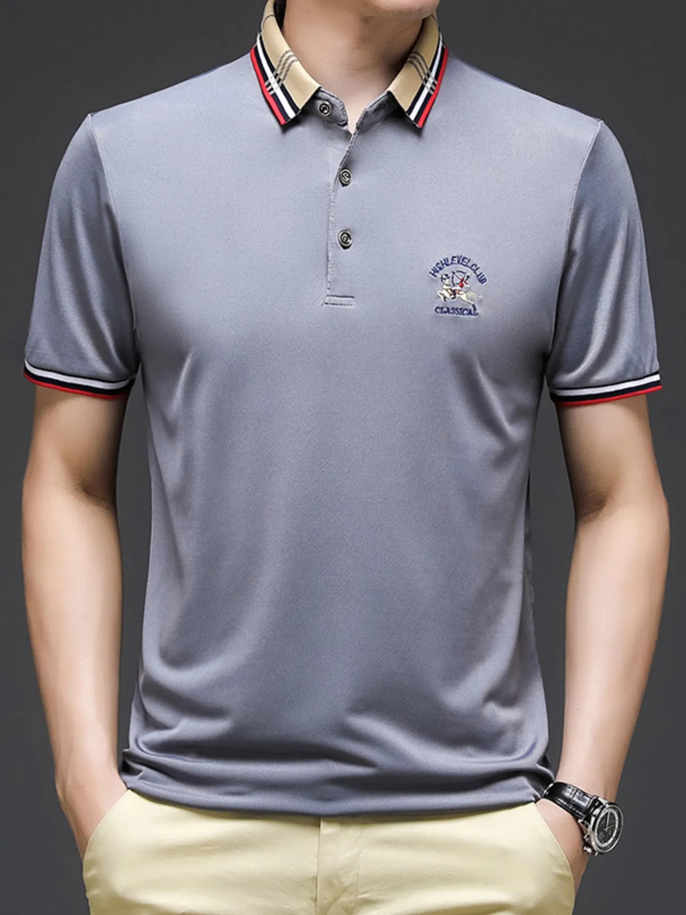 Men's Plus Size Striped Collar Short Sleeve Polo Shirt NicholesGifts