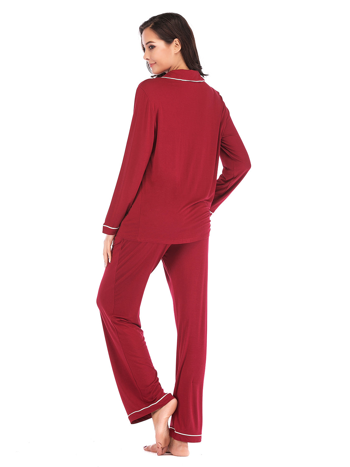 Collared Neck Long Sleeve Loungewear Set with Pockets nicholesgifts