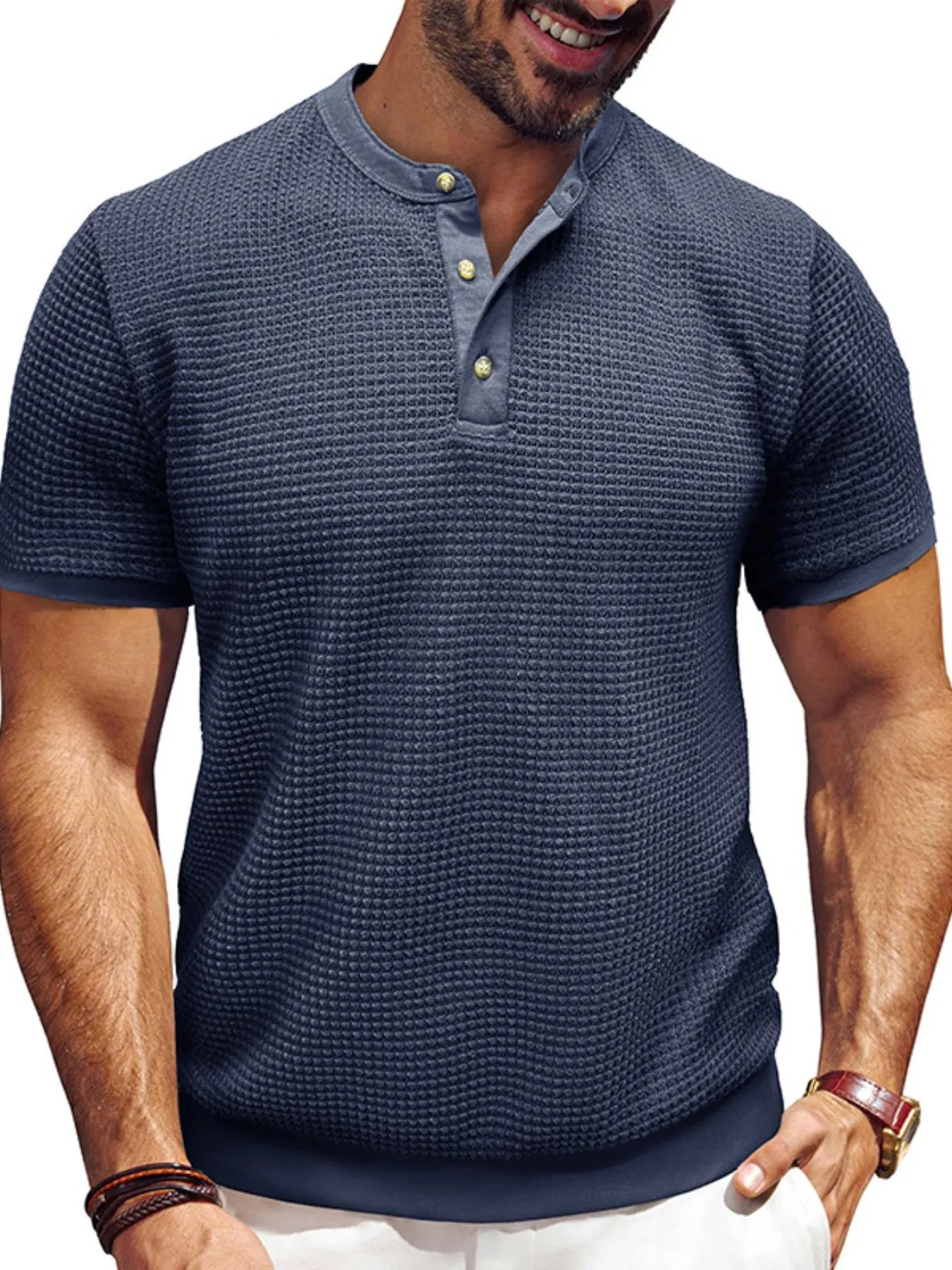 Men's Textured Henley Short Sleeve T-Shirt NicholesGifts