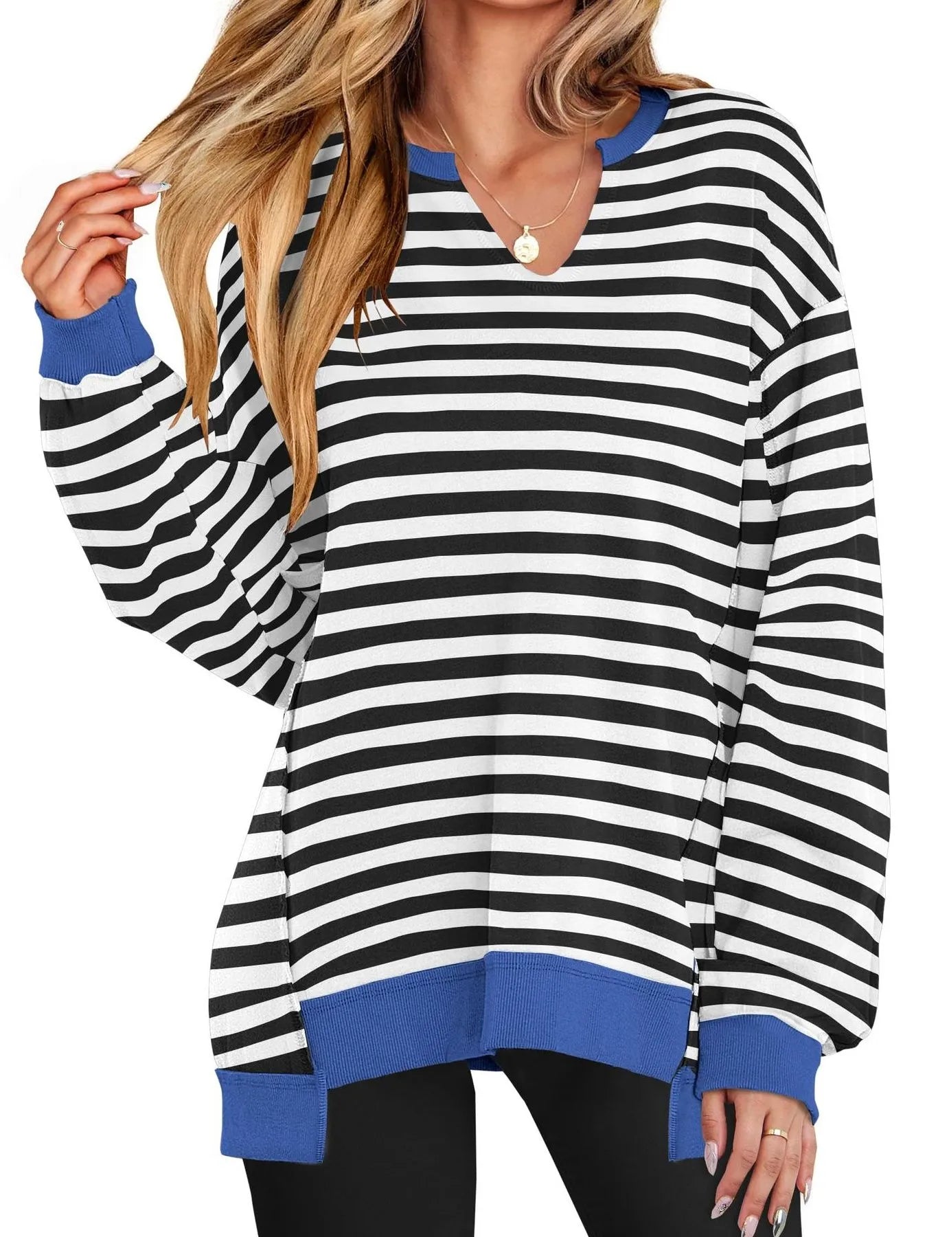 Notched Long Sleeve Oversized Sweatshirt