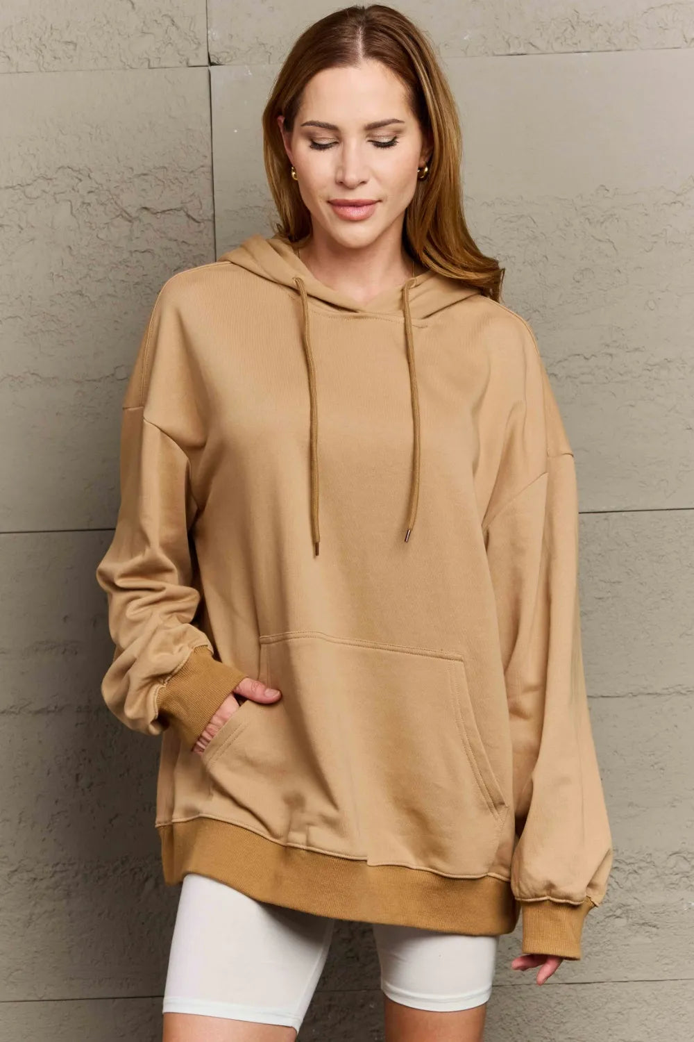 Full Size Drawstring Long Sleeve Hoodie Trendsi