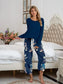 Round Neck Top and Printed Pants Lounge Set nicholesgifts