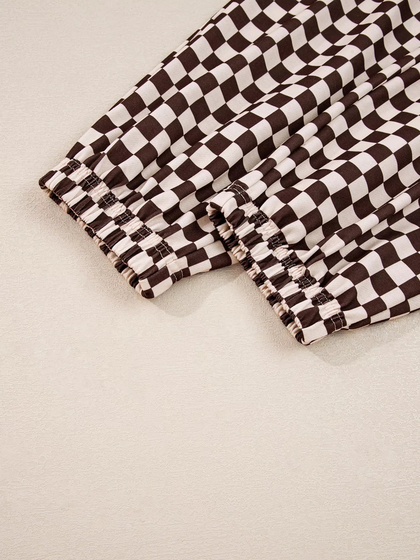Checkered Drawstring Hoodie and Pants Set Trendsi