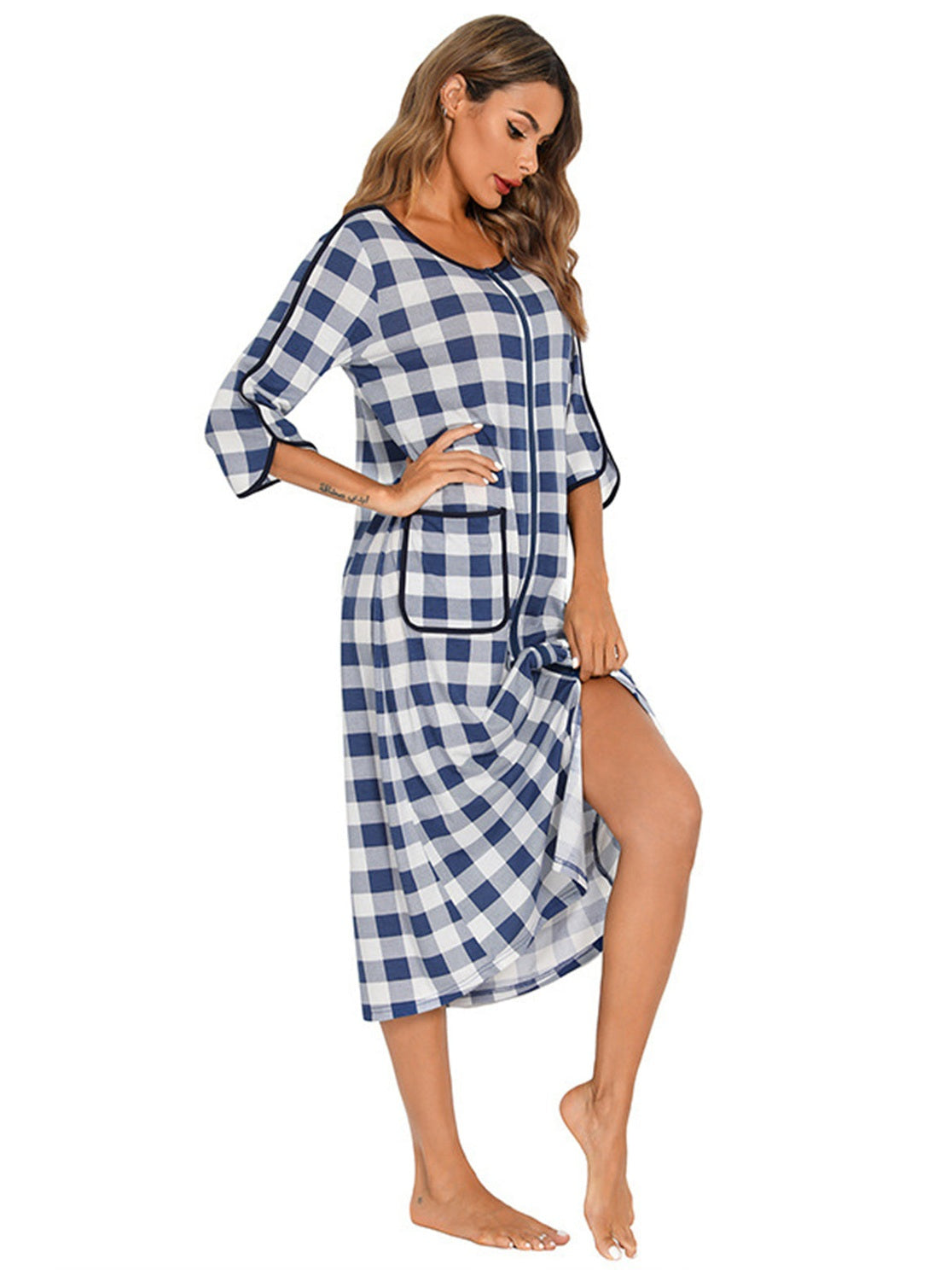 Round Neck Three-Quarter Sleeve Midi Night Dress nicholesgifts
