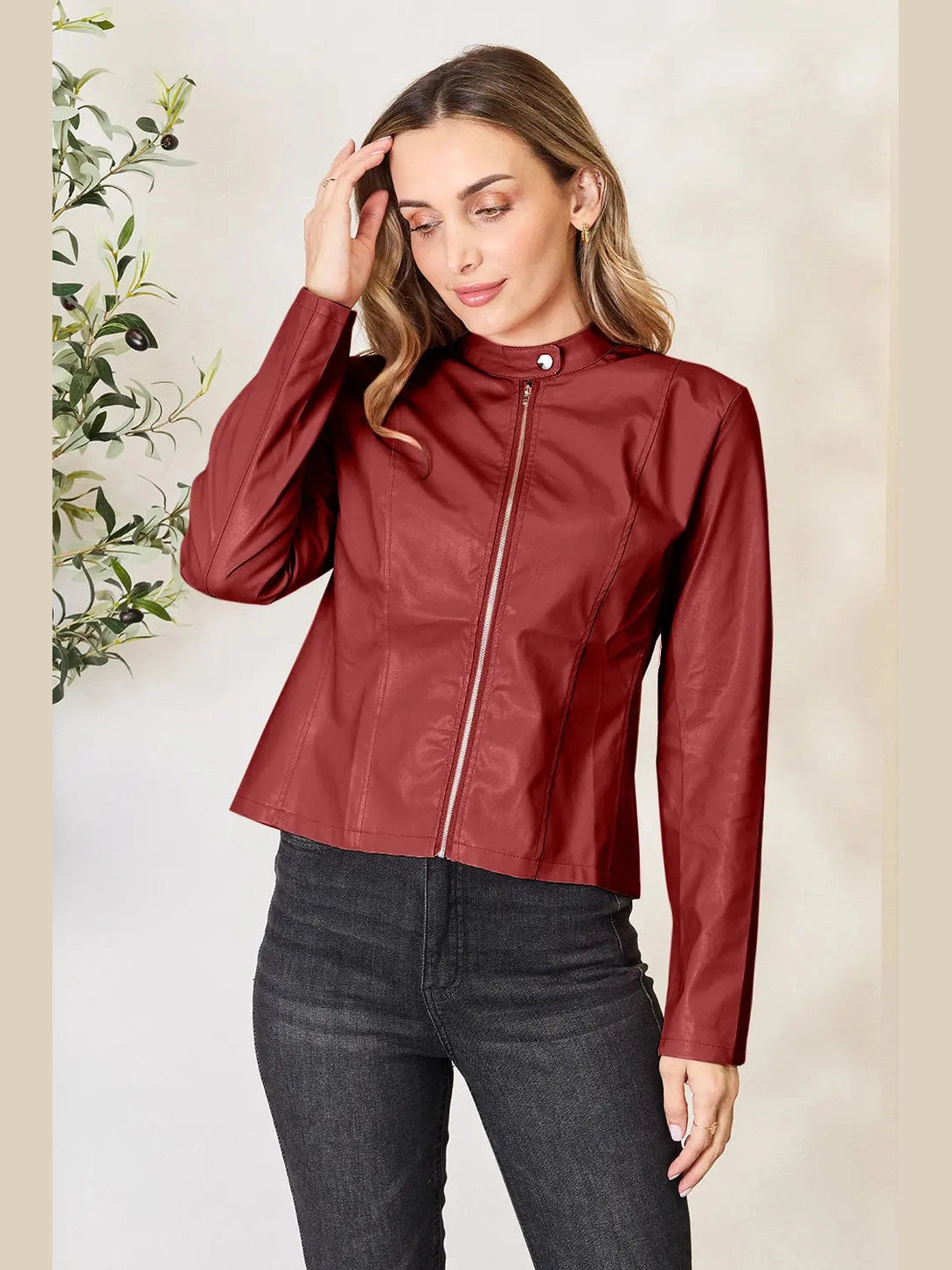 Mock Neck Zip Up Jacket nicholesgifts