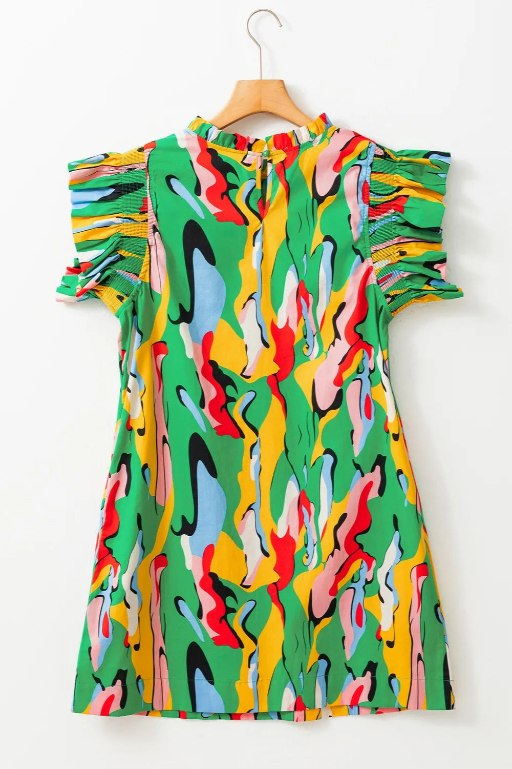 Ruffled Printed Cap Sleeve Mini Dress Trendsi