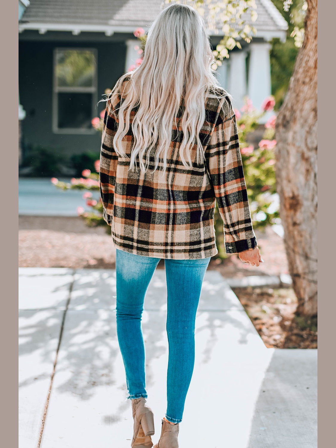 Plaid Button Front Shirt Jacket with Breast Pockets nicholesgifts