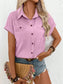 Pleated Detail Collared Neck Short Sleeve Shirt nicholesgifts