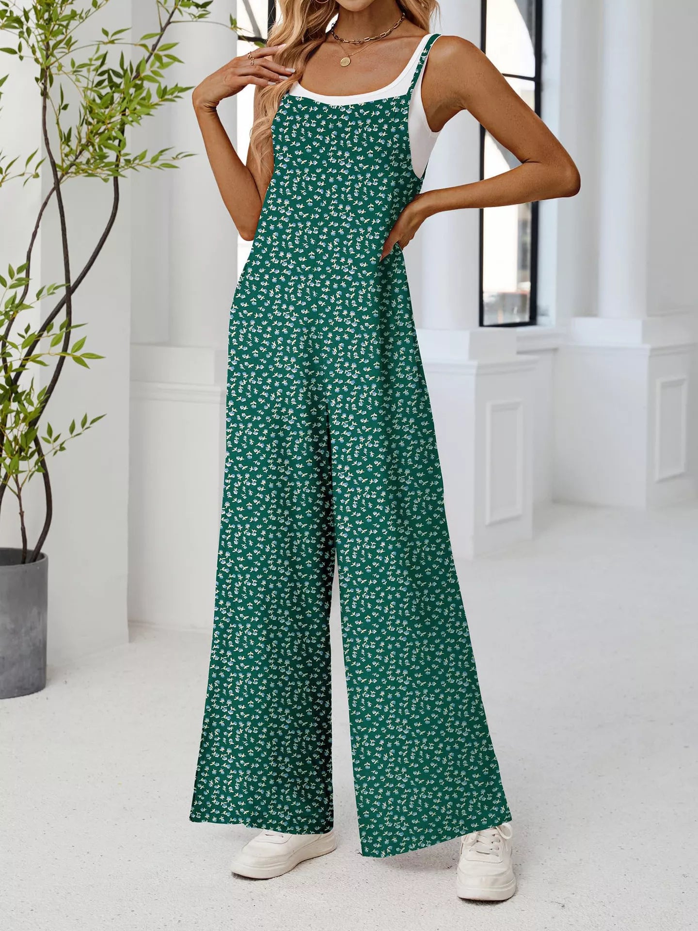 Full Size Floral Print Wide Leg Casual Jumpsuit Plus Size nicholesgifts