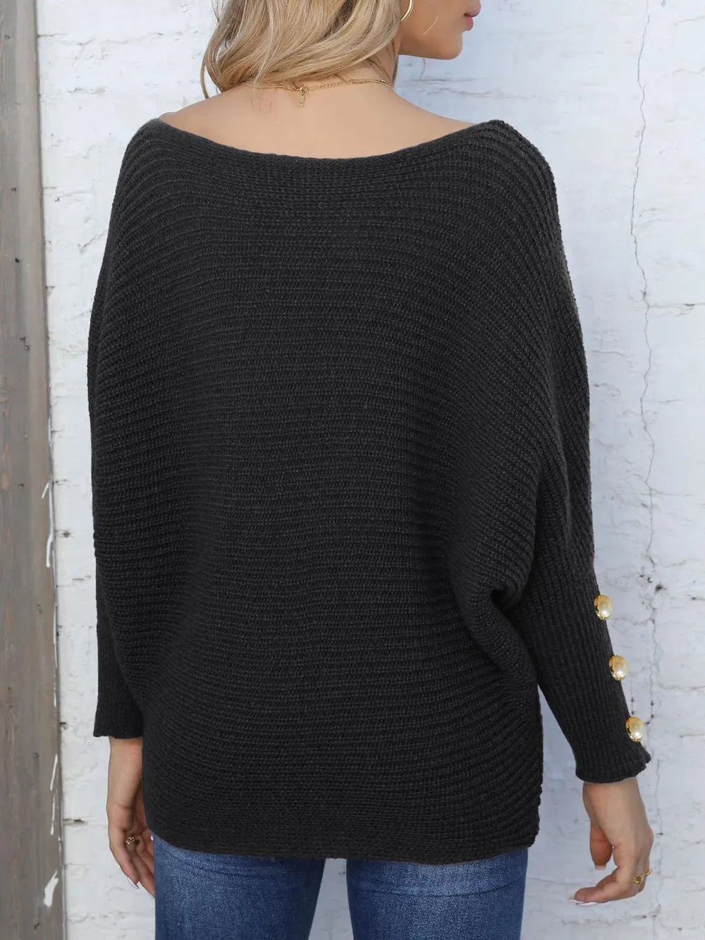 Full Size Boat Neck Long Sleeve Sweater Trendsi