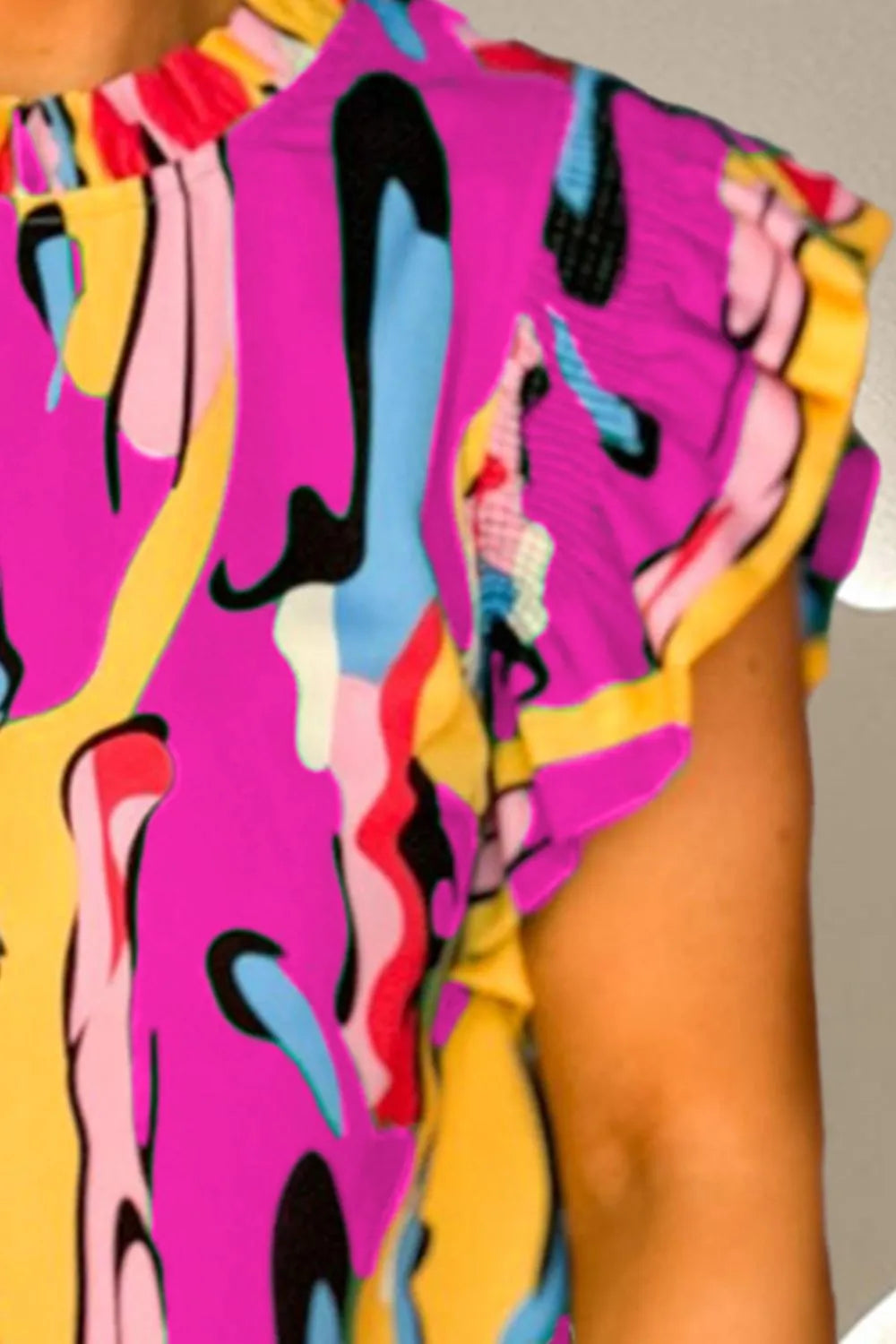 Ruffled Printed Cap Sleeve Mini Dress Trendsi