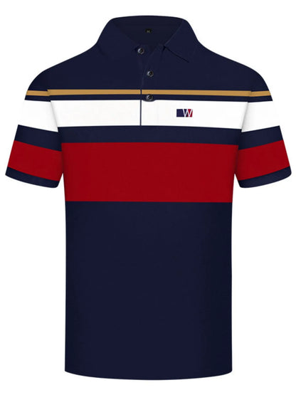 Men's Full Size Color Block Short Sleeve Polo Plus Size nicholesgifts