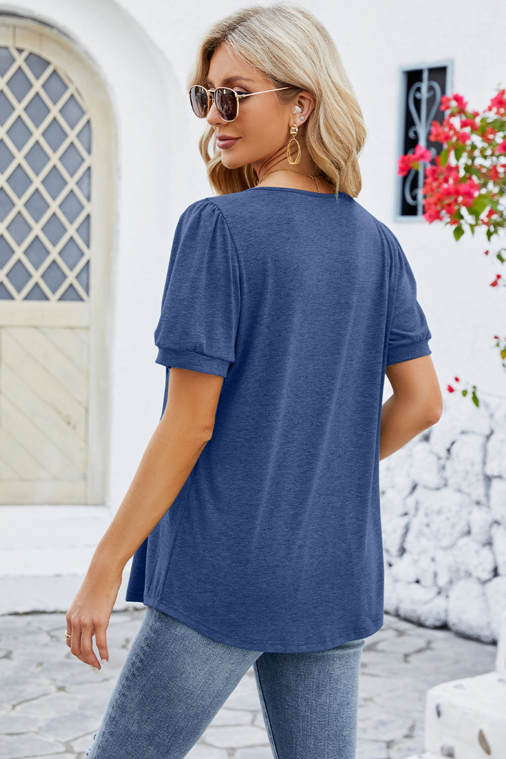 Ruched Scoop Neck Short Sleeve Blouse nicholesgifts