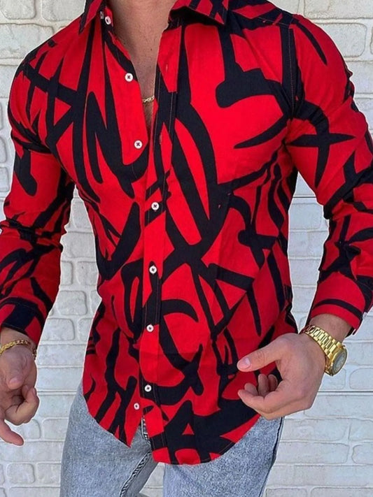 Men's Plus Size Printed Button Up Long Sleeve Shirt NicholesGifts