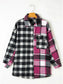 Women Pocketed Plaid Collared Neck Long Sleeve Shacket nicholesgifts
