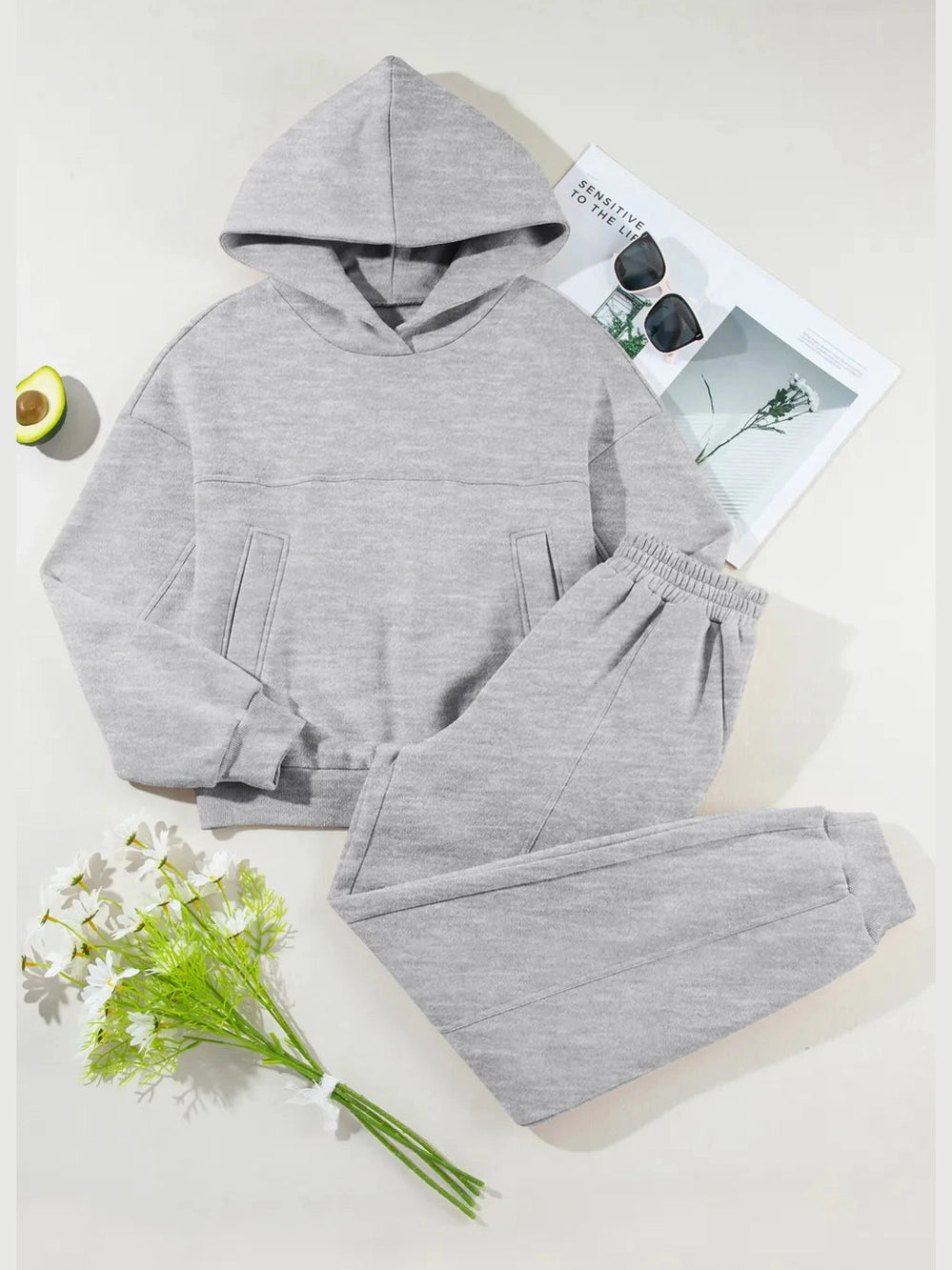 Dropped Shoulder Long Sleeve Hoodie and Pants Active Set nicholesgifts