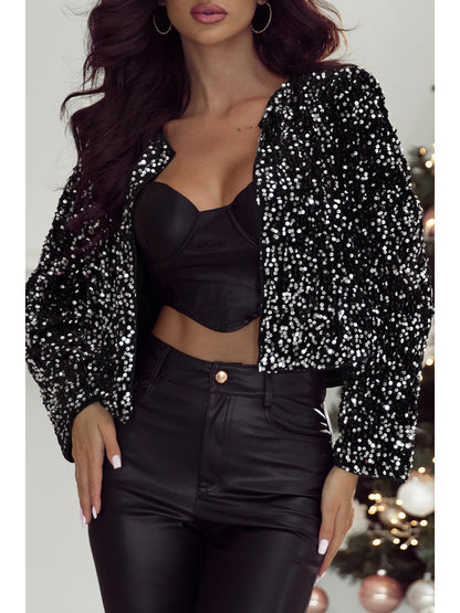 Sequin Open Front Long Sleeve Jacket nicholesgifts