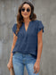 Swiss Dot Notched Flutter Sleeve Blouse nicholesgifts