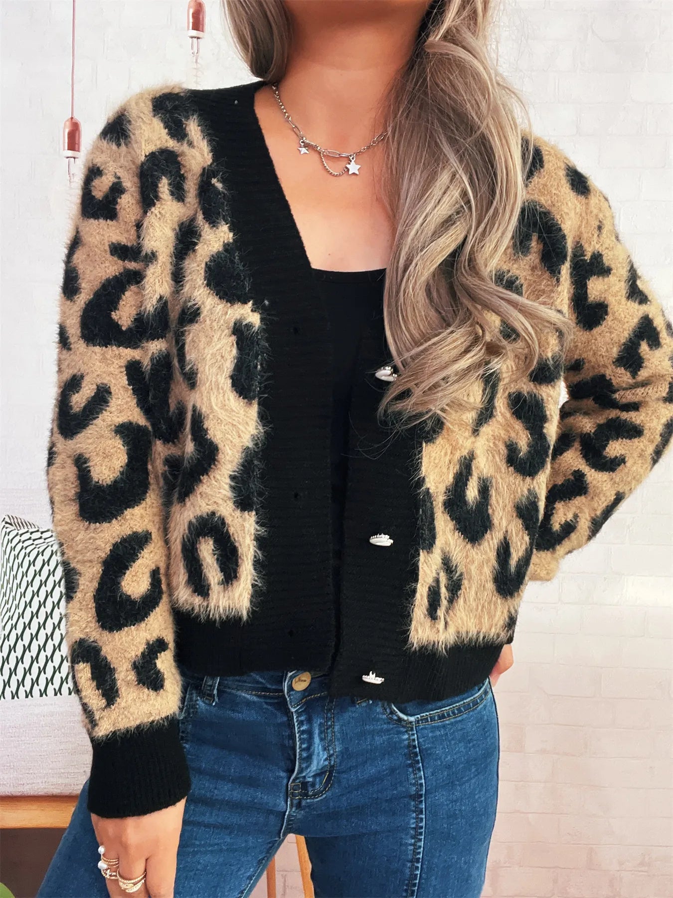 Leopard Fuzzy Button Up Cardigan