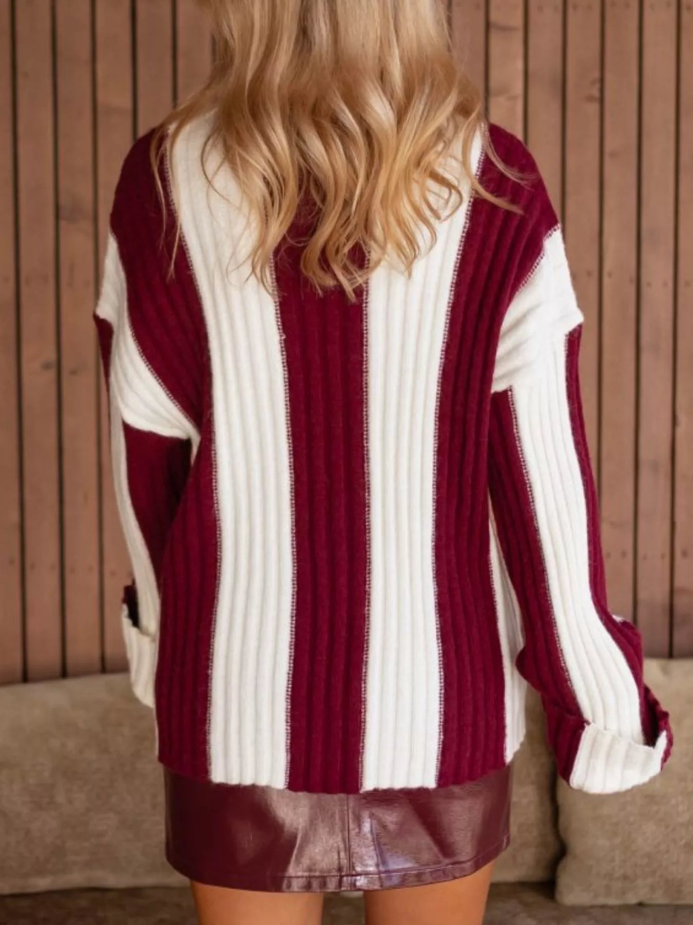 Color Block Ribbed Turtleneck Sweater Trendsi