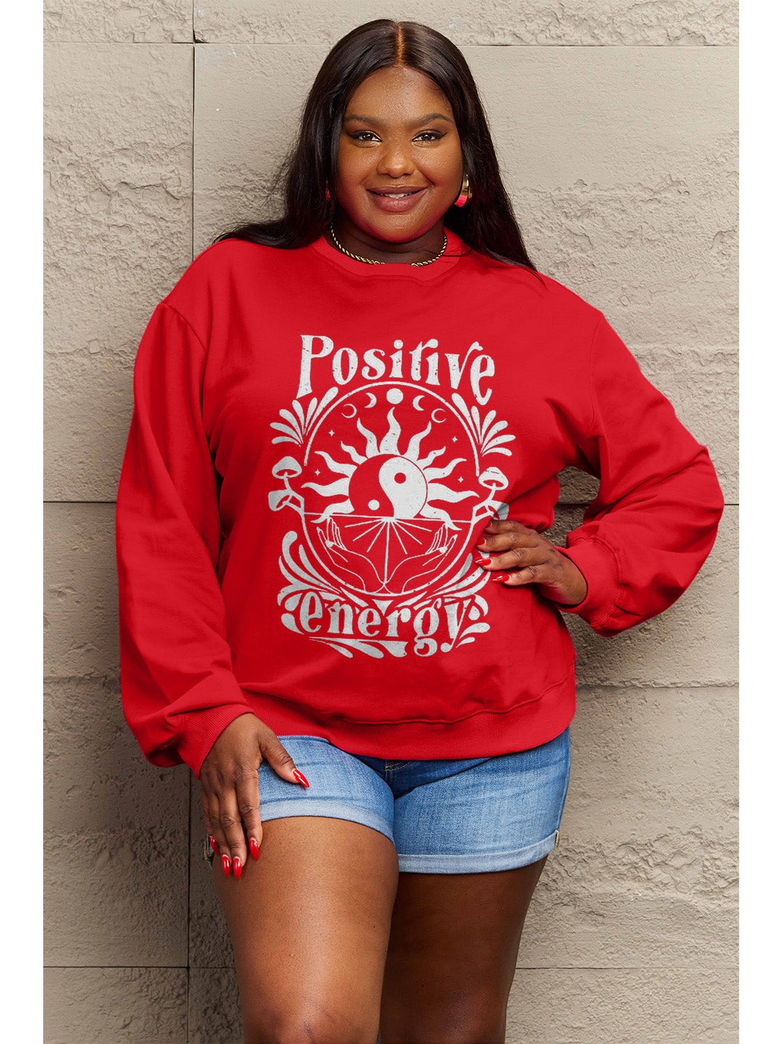 Simply Love Full Size POSITIVE ENERGY Graphic Sweatshirt NicholesGifts